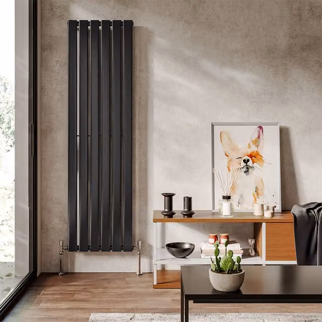 Livingandhome Vertical Steel Tall Wall Mounted Radiator in Grey, H 160 cm x W 45.6 cm x D 4.7 cm