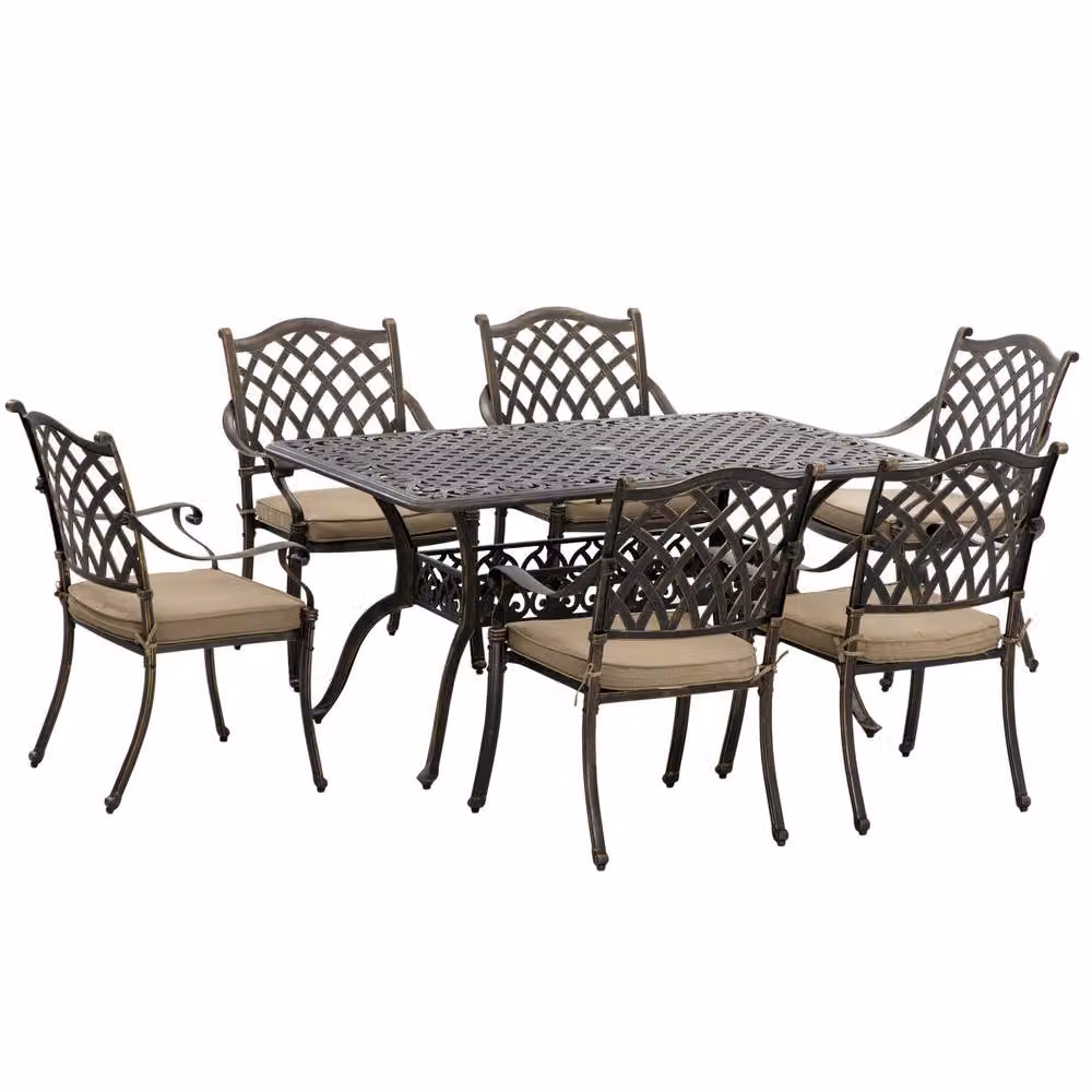 STILVORA Bronze Powder Coated Aluminium Rectangular Dining Set with Parasol Hole and 7 Chairs – 4