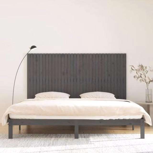 Berkfield Home Grey Solid Wood Pine Wall Headboard, W: 204 cm, D: 3 cm, H: 110 cm – 1