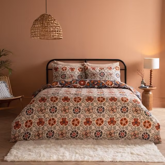 Kinfolk Reversible Floral Printed Cotton Duvet Cover Set, Double, Denim Blue, W: 140 cm, L: 200 cm