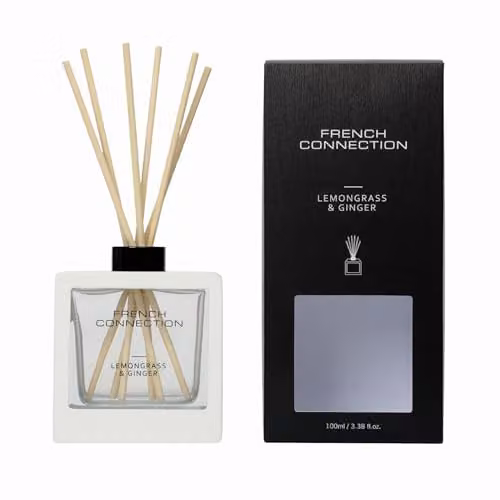 French Connection Reed Diffuser with Wooden Surround, Brown, H 21.0 x W 12.0 x D 9.0 cm