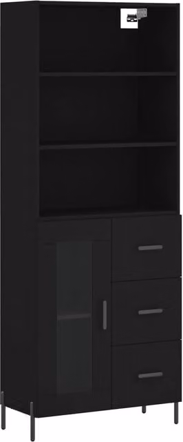 Berkfield Home Modern Black Highboard with Glass Doors and Internal Shelves, W/D/H: 69.5 x 34 x 180 cm – 1