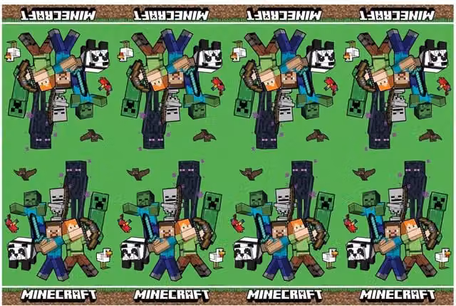 Procos Minecraft Wipe-Clean PVC Tablecloth, Green and Multicolour, W/D/H: 120 x 180 cm