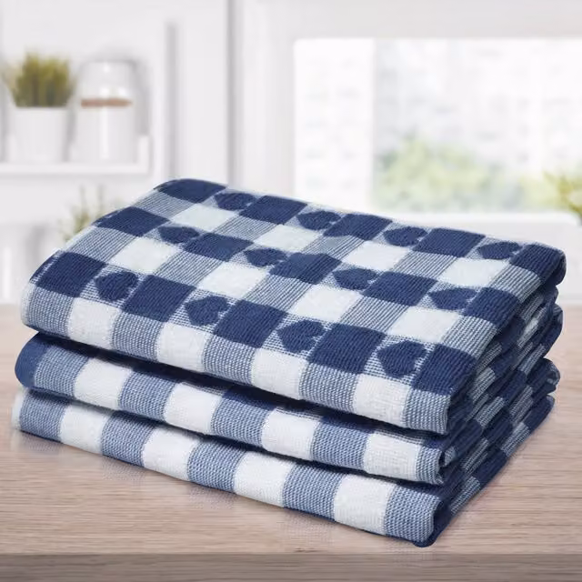 Kitchen Trends Pack of 3 Highly Absorbent Cotton Tea Towels in Blue Striped Pattern