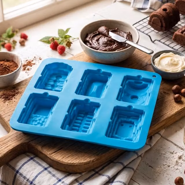 Orsina Blue Non-Stick Silicone Cake Mould with Peony Design