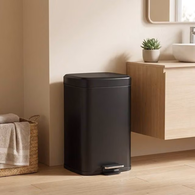 STILVORA 20L Black Metal Kitchen Bin with Pedal Lid, Soft-Close and Removable Inner Bucket – 1