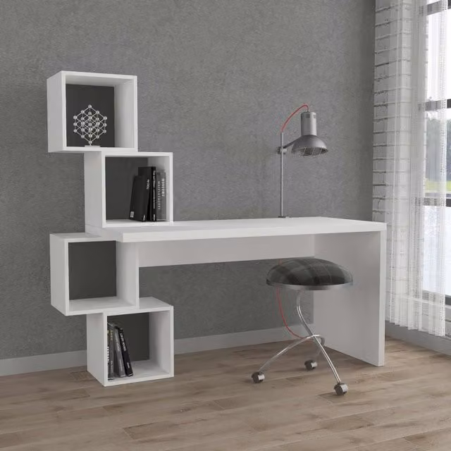 Decortie Balance Modern Writing Desk with Shelves, 2 Pack, White/Multicolour, Width: 153.5 cm – 1