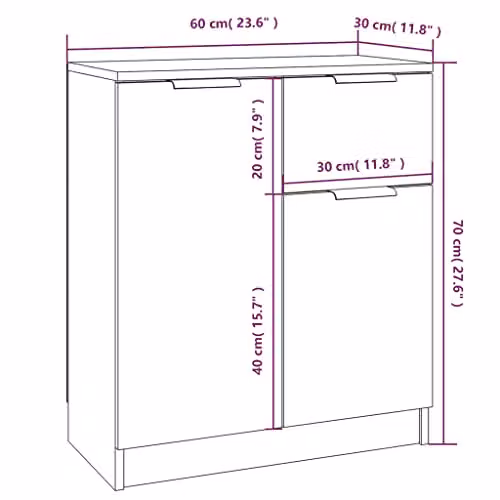 vidaXL Set of 2 Grey Sonoma Sideboards in Engineered Wood, W/D/H: 60 x 30 x 70 cm – 3