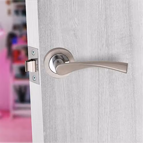 Golden Grace Astrid Door Handles with Rosette Set in Silver Satin Nickel and Polished Chrome – 2