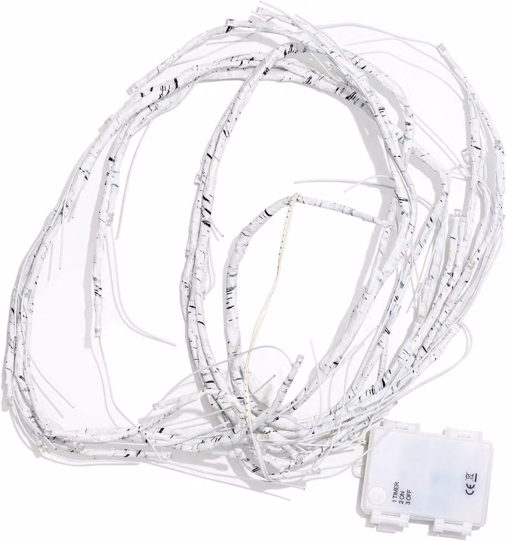 Globrite 6ft Birch Christmas Garland with 48 LED Lights, Battery Operated, White – 6