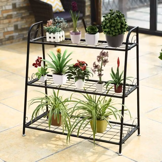 Costway 3-Tier Metal Plant Stand Shelf, Black Multifunctional Flower Rack and Pot Holder