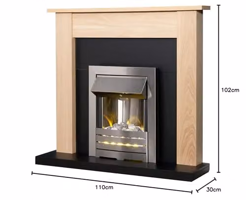 Adam Fires & Fireplaces Southwold Fireplace in Oak and Black with Helios Electric Fire in Brushed Steel, 43 Inch, Grey – 6