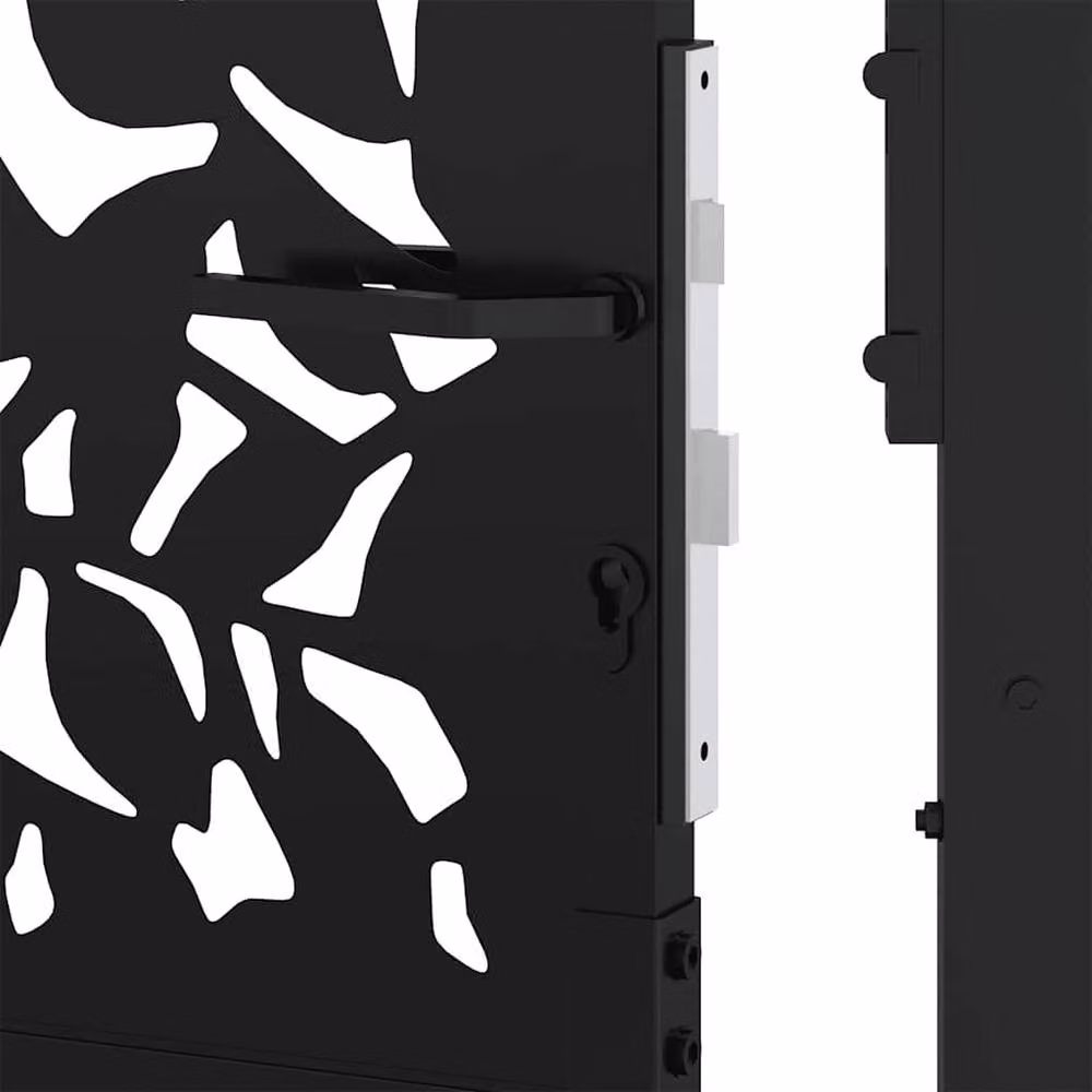 Berkfield Home Black Steel Leaf Design Garden Gate W: 105 cm, H: 106 cm – 6