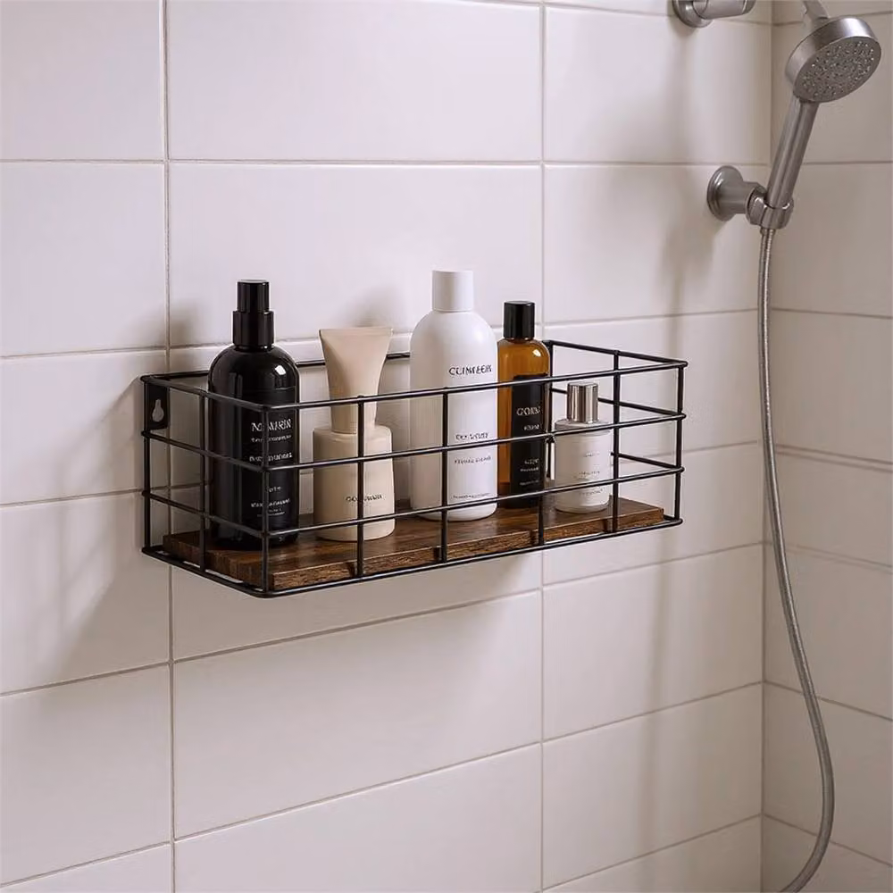 SPETLEK 4x Brown Metal Wire Wall Mounted Industrial Shelves – 4