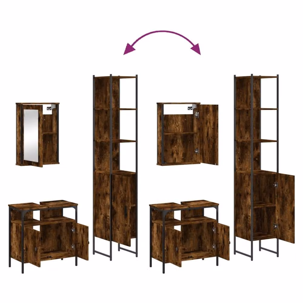Berkfield Home 3 Piece Industrial Bathroom Furniture Set in Smoked Oak Brown – 3