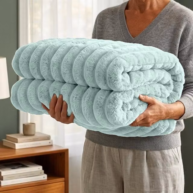Casabella Polyester Fleece Blanket in Blue and Green, W/D/H: 240 x 200 x 200 cm