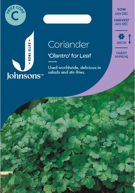 Johnsons Seeds Coriander Cilantro Leaf Vegetable Herb Seeds, Green