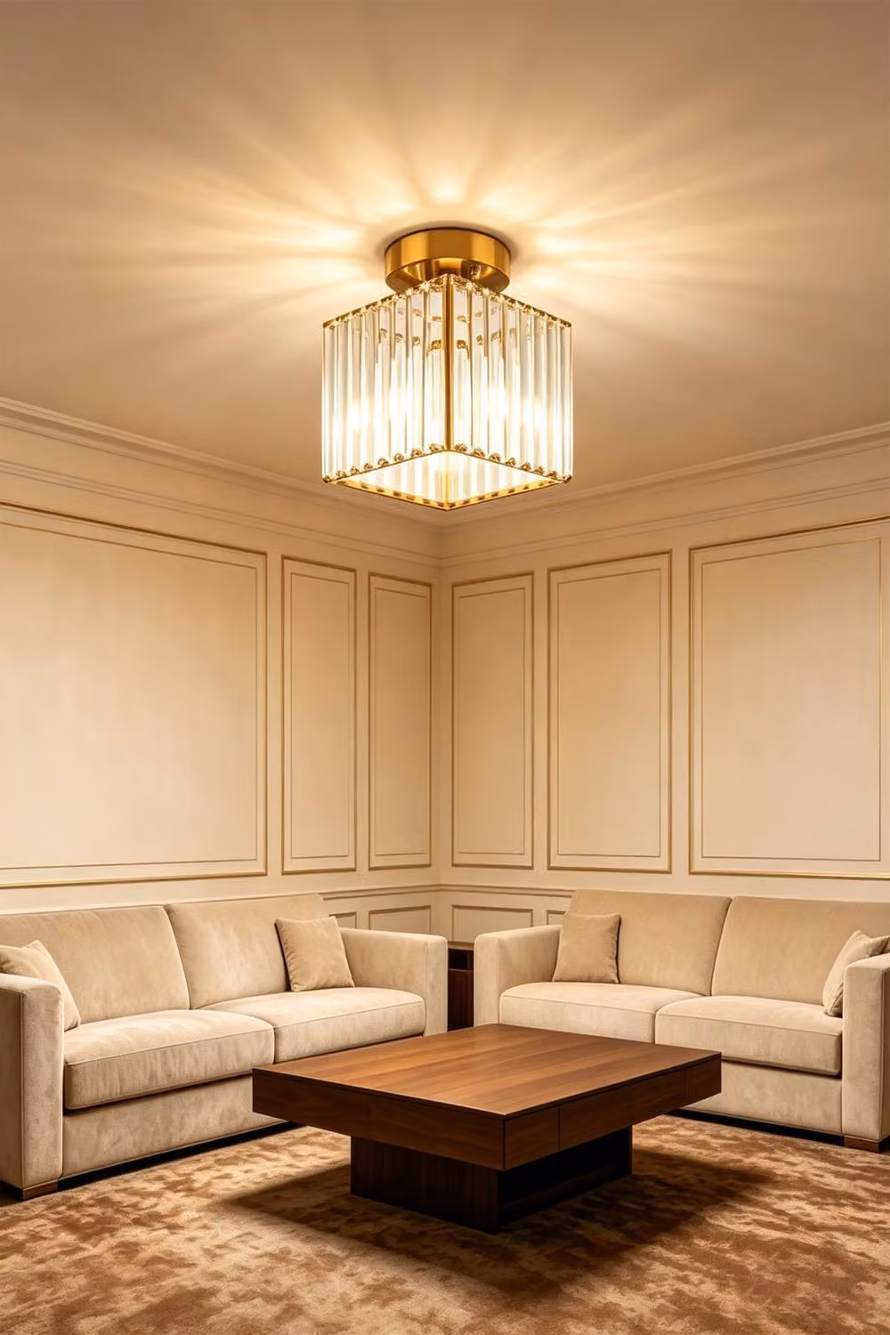 INMTFEI Gold and Transparent Crystal Square Semi Flush Mount Ceiling Light with E26 Fitting – 2