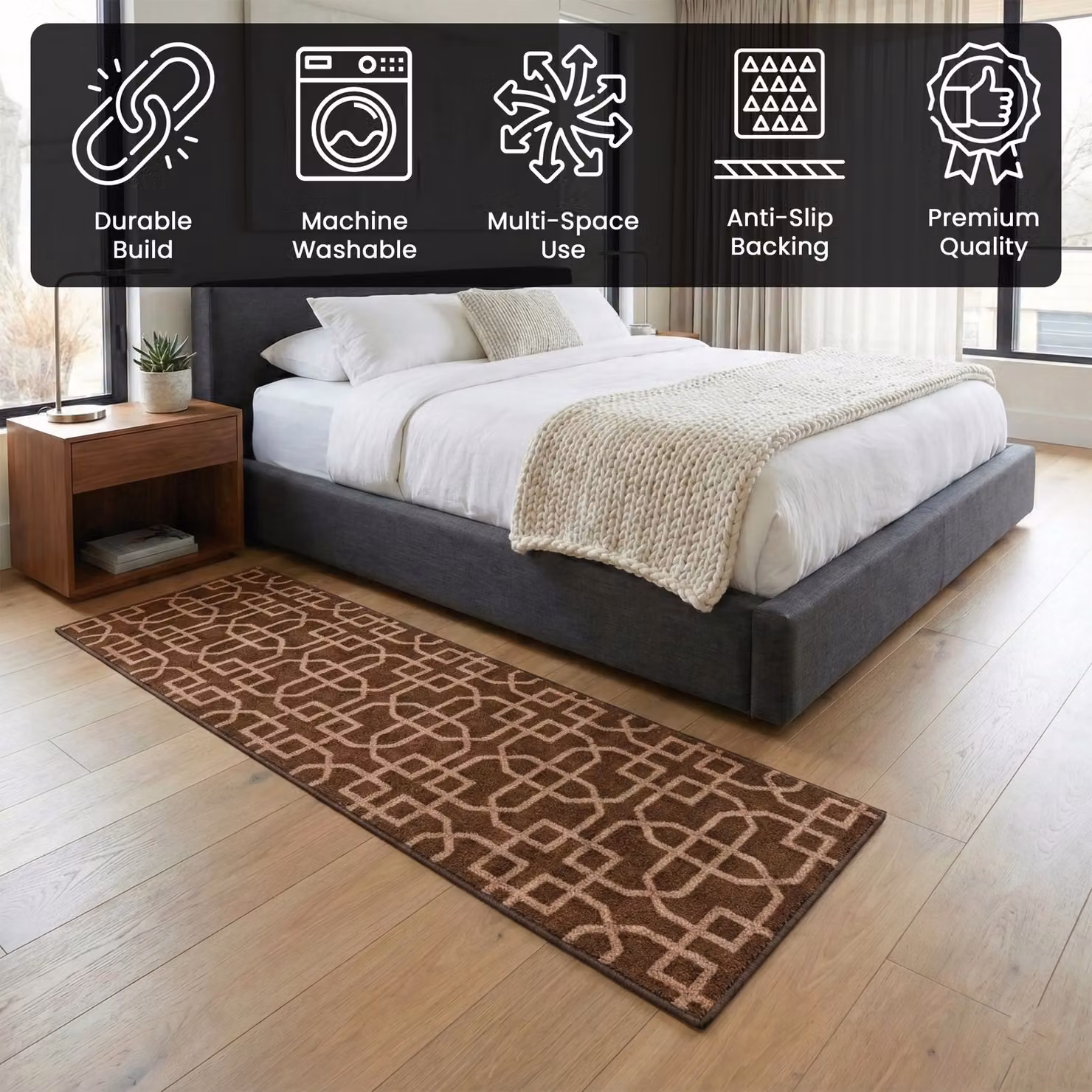 Smart Living Siam Heavy Duty Non Slip Machine Washable Hallway and Kitchen Door Mat, Brown, W: 67 cm, L: 220 cm – 3