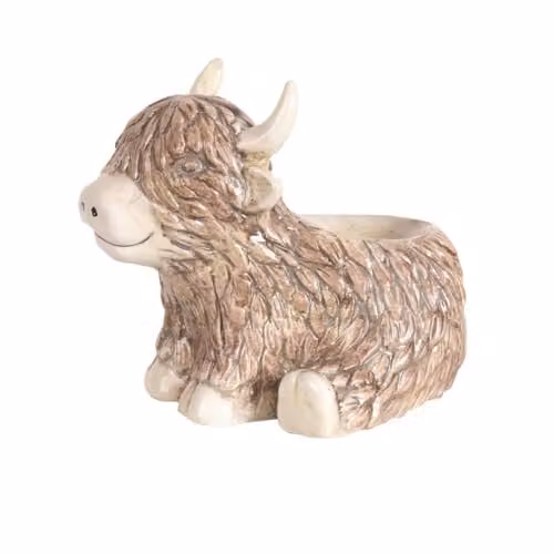 Aroma Accessories Sitting Highland Cow Ceramic Tealight Wax Melter in Brown
