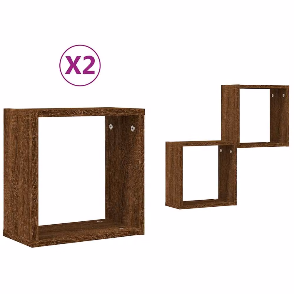 Berkfield Home Wall Mounted Cube Shelves, 2 Pack, Brown Oak, W/D/H: 30 x 15 x 30 cm – 2