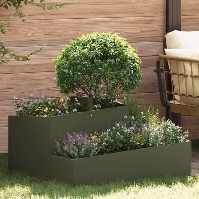 Berkfield Home Green Steel Planter Tub W: 80 cm, D: 80 cm, H: 50 cm