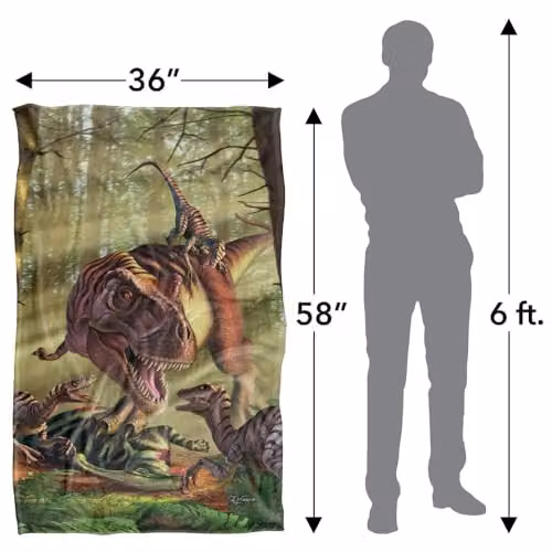 JQ Licensing Jlo T-Rex and Raptor Dinosaur Fight Super Soft Silky Touch Fleece Throw Blanket, Multicolour, W: 91 cm, D: 147 cm – 4