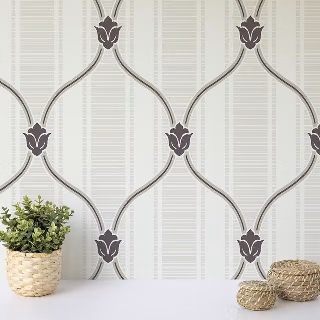 Wallquest Modern Botanical Floral Paper Wallpaper in Purple, Gold and Pink