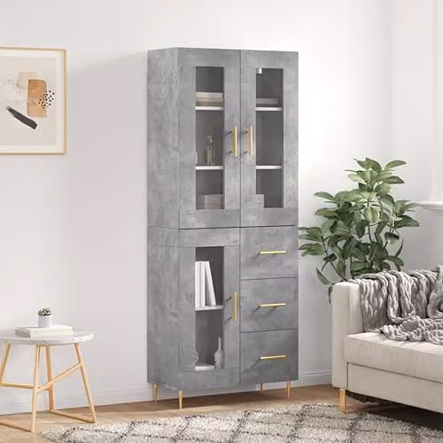 vidaXL Modern Highboard in Grey with Doors and Drawers, W/D/H: 69.5 x 34 x 180 cm – 2