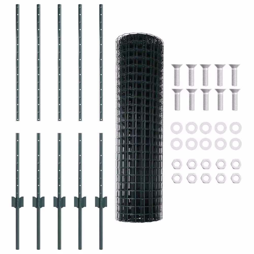 Berkfield Home Euro Fence with 5 U Posts, Green PVC-Coated Steel, W: 10 m, H: 2 m – 3