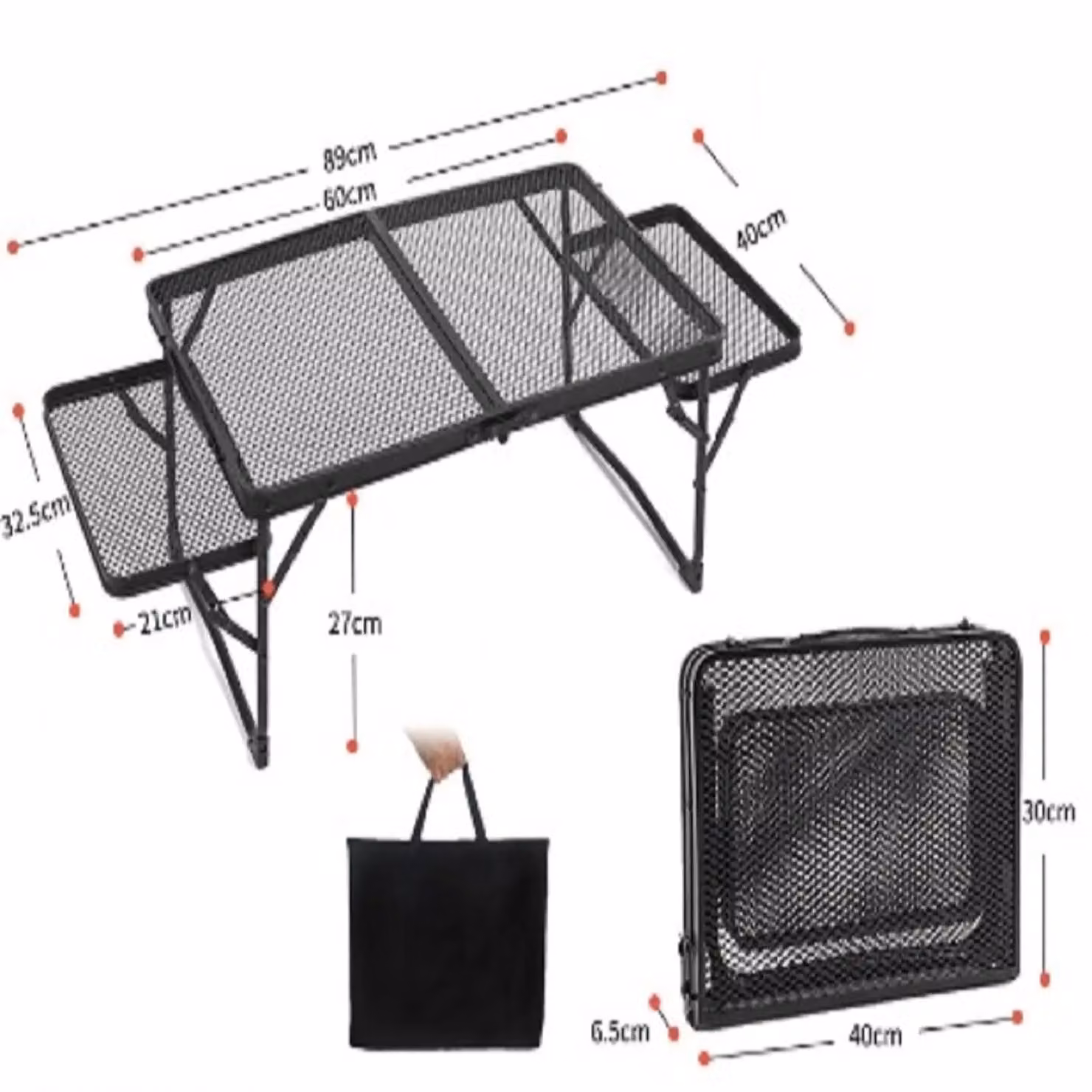 Leaper Portable Picnic BBQ Storage Table in Black, W/D/H: 60.0 x 40.0 x 27.0 cm – 8