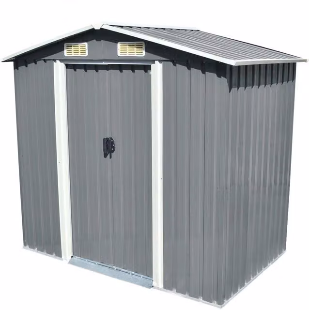 Berkfield Home Grey Metal Garden Storage Shed with Sliding Doors and Side Vent, W/D/H: 204 x 132 x 186 cm