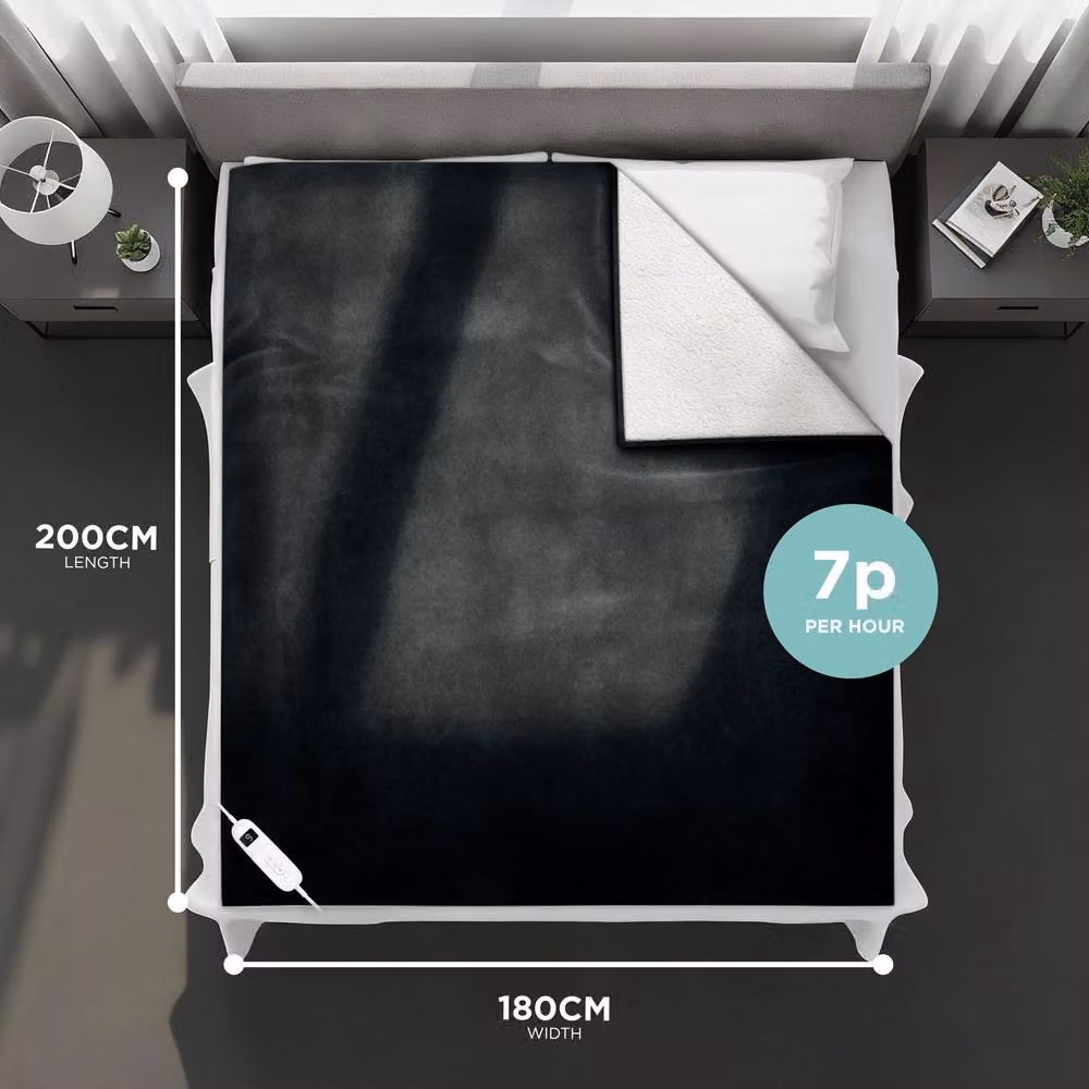 DMD Collective Electric Heated Fleece and Sherpa Blanket Throw in Black, W/D/H: 180 x 200 cm – 2
