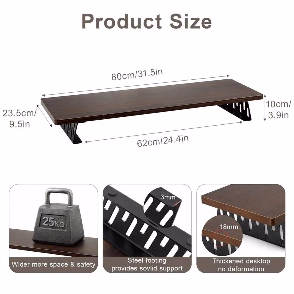 VOGREX Wooden Monitor Stand Riser for 2 Monitors, Dark Brown, Width: 80 cm – 2