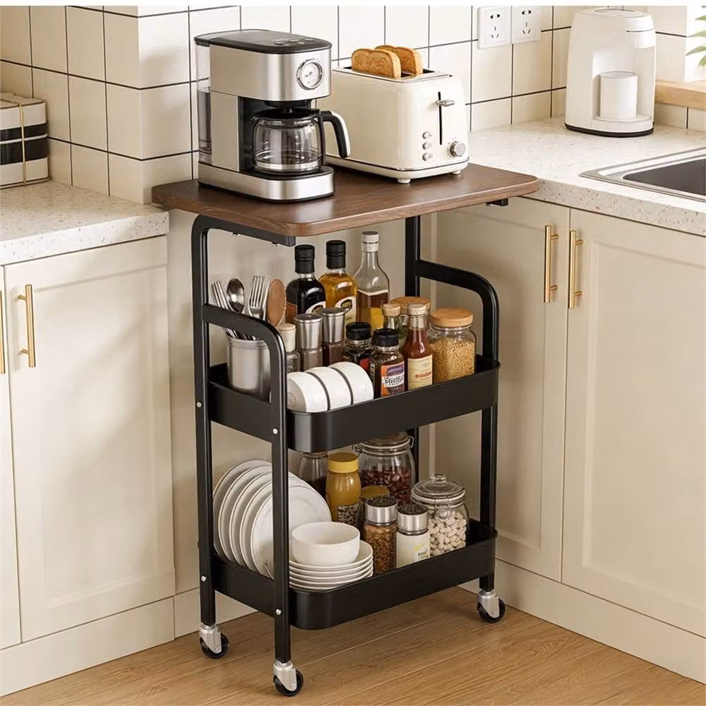 Nordara Black 3 Tier Storage Trolley Cart on Wheels with Kitchen Shelf Rack, W/D/H: 77 x 30 x 30 cm – 1