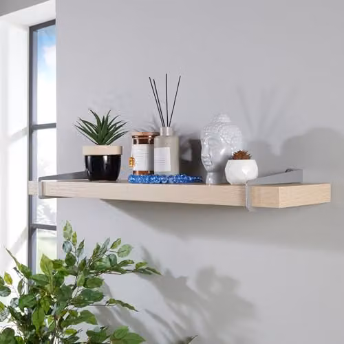 Core Products Chunky Light Oak Effect Wall Shelf with Slide-On Brackets, Width: 80 cm – 2