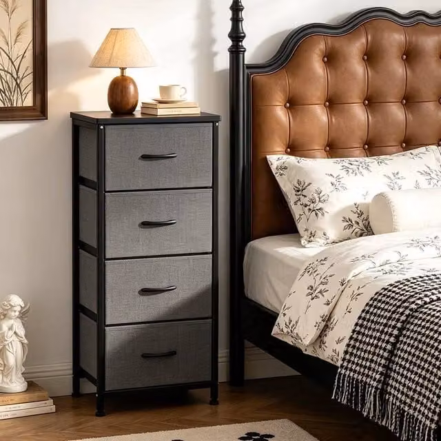 KORVIXA Grey 4 Drawer Fabric Chest of Drawers Organizer Unit W/D/H: 100 x 100 x 100 cm