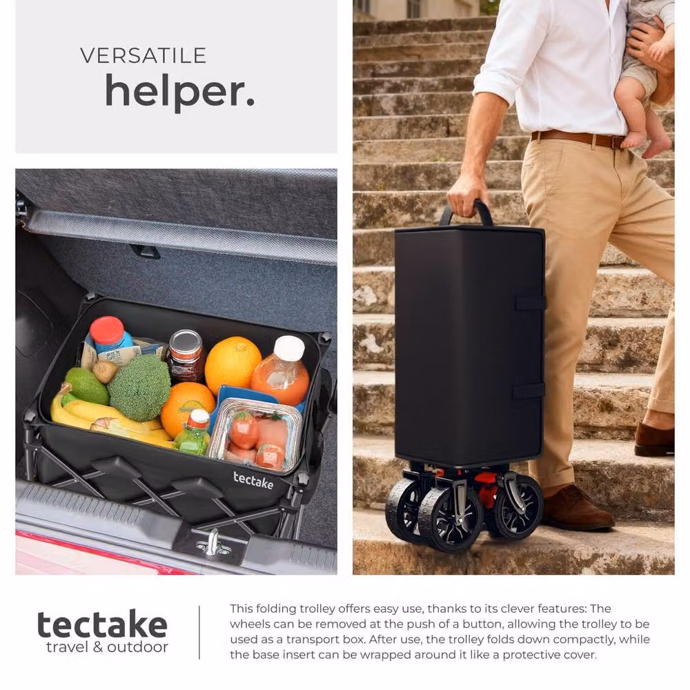 tectake RollRider Folding Trolley with Telescopic Handle and Front Swivel Wheels in Black – 8