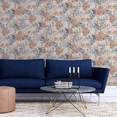 Arthouse Abstract Industrial Textured Wallpaper in Bronze and Blue – 3