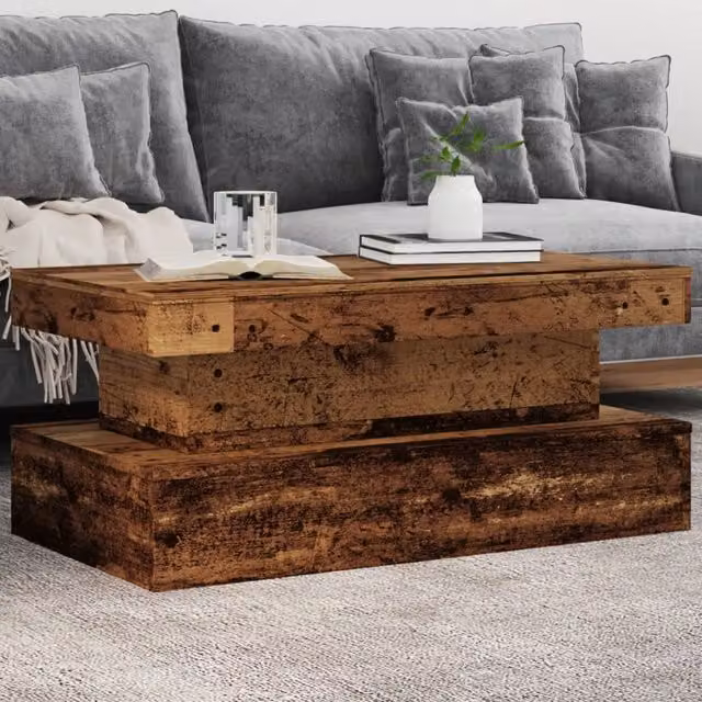 Berkfield Home Modern Rectangular Coffee Table with LED Lights in Brown, W/D/H: 90 x 50 x 40 cm – 1