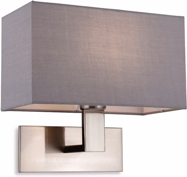 Firstlight Raffles Rectangular Wall Lamp in Brushed Silver with Grey Fabric Shade