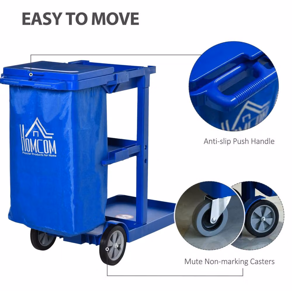 STILVORA Cleaning Trolley with Shelves, Hooks and Bin in Blue – 5
