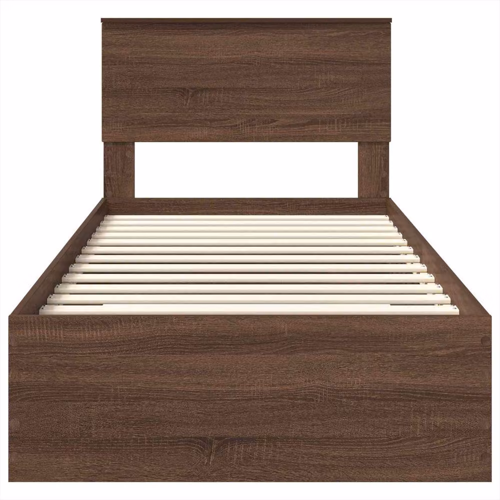 Berkfield Home Modern Bed Frame in Brown Oak and Silver, Engineered Wood, W: 75 cm x L: 190 cm – 3