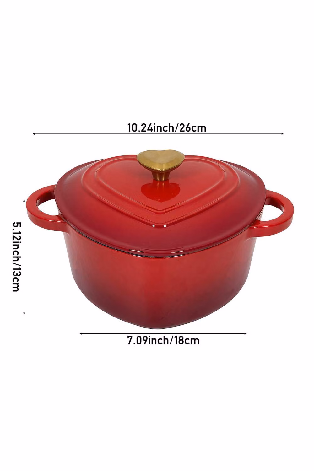 Living and Home Enamelled Cast Iron Heart-Shaped Dutch Oven Casserole Pot with Lid, Red – 3