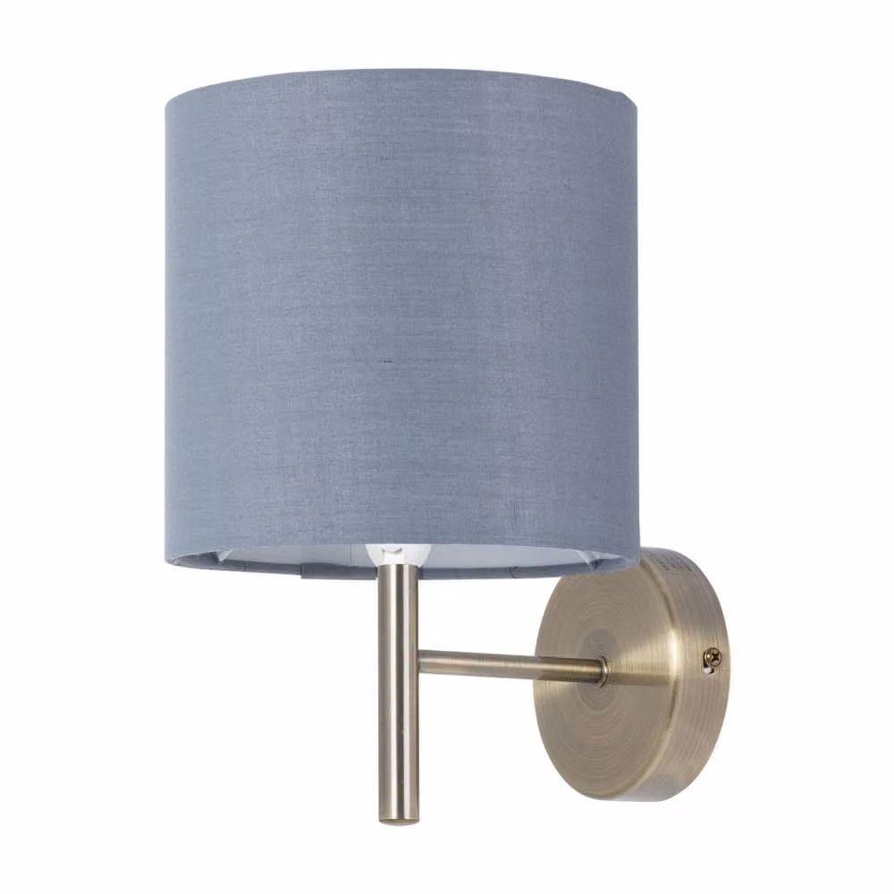 First Choice Lighting Brea Set of 2 Antique Brass Wall Lights with Grey Fabric Shades – 2