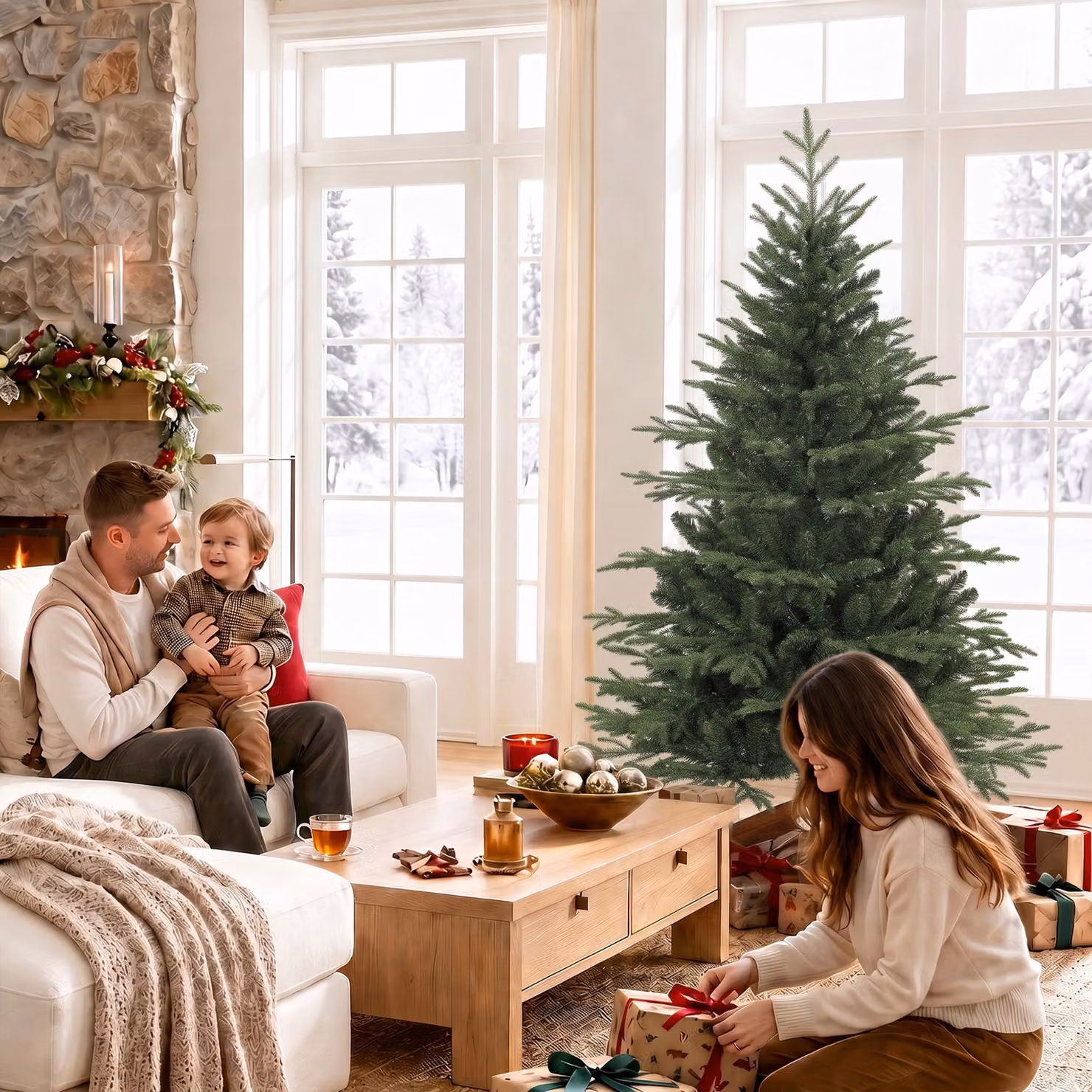 HOMCOM 150cm Green Artificial Christmas Tree with Solid Pine Wood Stand – 7