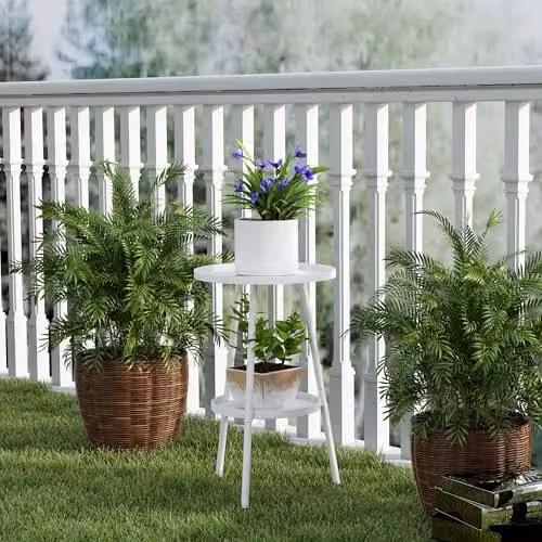 Outsunny 2-Tier Round Metal Garden Coffee Table, White – 6