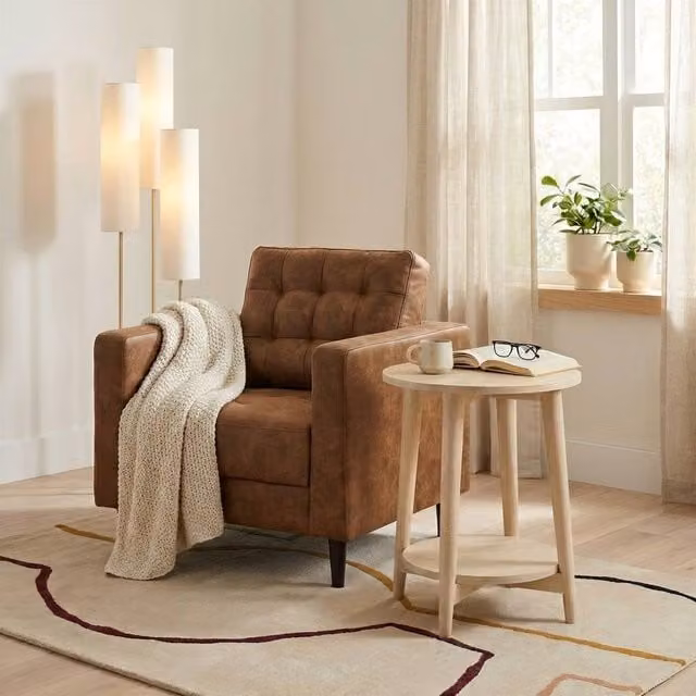 FurnitureboxUK Jade Modern Faux Leather Armchair with Solid Wood Frame in Tan – 1
