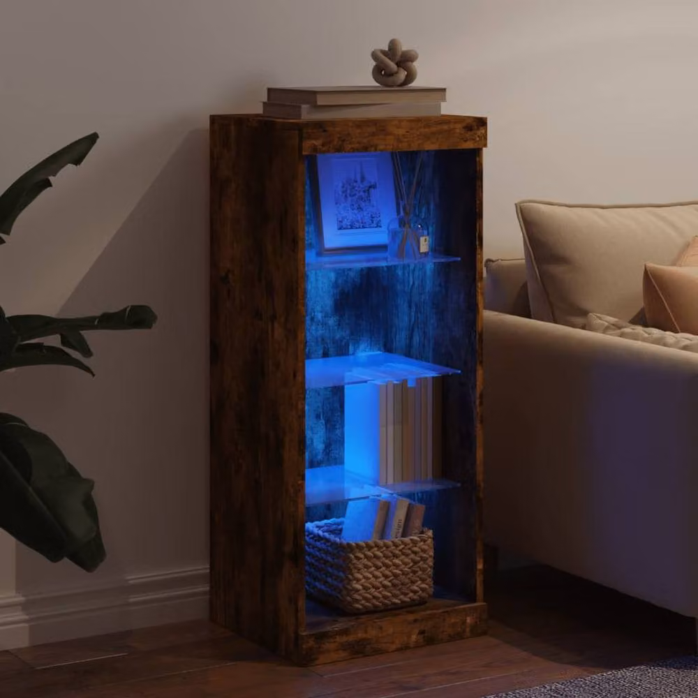 Berkfield Home Modern Smoked Oak Sideboard with Integrated LED Lights, Brown, W/D/H: 41 x 37 x 100 cm – 3
