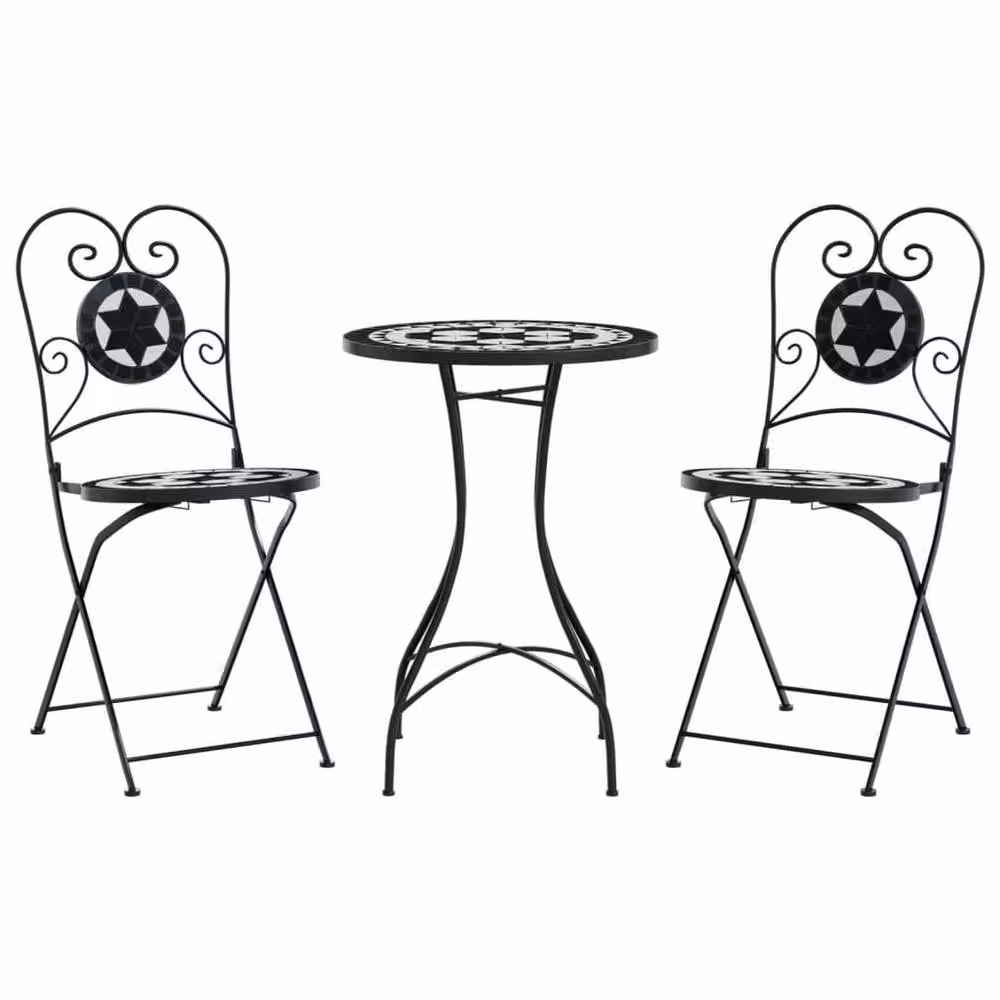 Berkfield Home Mosaic Bistro Set in Black and White with Iron and Ceramic Construction – 2